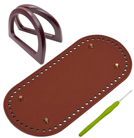 Taschenboden zum Häkeln, Yayatty 1 Stück Gehäkelte Taschenbasis mit 2 Stück Taschengriffe Holz, Ovale Ledertaschenbasis, Tasche Häkeln Zubehör, für Gehäkelte Tragetaschen taschenhenkel (Braun)