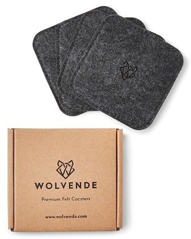 Wolvende Premium Felt Drink Coasters | Square Dark Grey Set of 4 | 10 x 10cm | Absorbent & Non-Slip, Ideal for Home & Office Desks