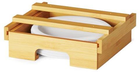 SpaceAid 8.5-inch Paper Plate Dispenser, Under Cabinet Bamboo Plates Holder, Kitchen Counter Vertical Plate Dipensers Holders Countertop Caddy (for 8.5 inches Plates, Bamboo)