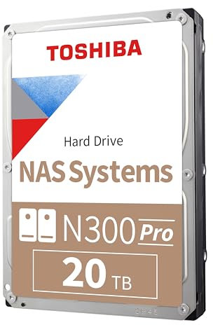 Toshiba N300 PRO 20TB Large-Sized Business NAS (up to 24 Bays) 3.5-Inch Internal Hard Drive - Up to 300 TB/Year Workload Rate CMR SATA 6 Gb/s 7200 RPM 512 MB Cache - HDWG62AXZSTB