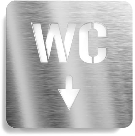 Urhome Toiletten WC Pfeil unten Schild aus V2A Edelstahl - Laserschnitt Gravur Türschild - Hinweisschild für Wand Tür - Herrentoilette Damentoilette Infoschild für Innen und Außen