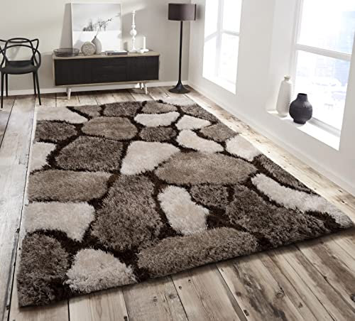 Home Republic Pebble Stepping 3D Stones Textured Carpet Yoga Fluffy Rug with Anti-Skid Backing Bedroom Living Dining Room (Chocolate Brown, 240 x 330cms)