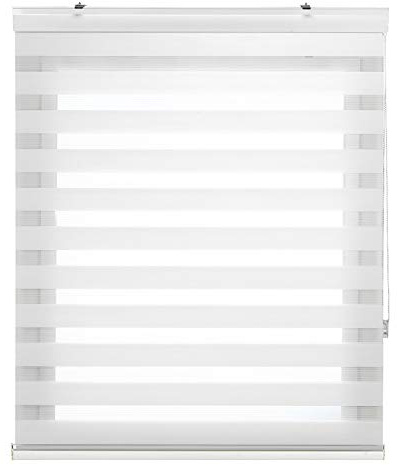 Estoralis | Sansa | Doppelrollo mit Weiss Kassette | Doppelter Stoff, Tag und Nacht | Farbe - Weiß | 105 x 255 cm. (Breite/Höhe) Stoffgröße 102 x 250 cm. | Rollos für Fenster und Türen