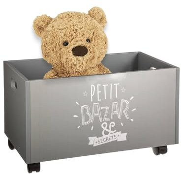 Avilia Spielzeugkiste mit Rollen, aus MDF-Holz, 48 x 28,5 x 28,5 cm, Grau