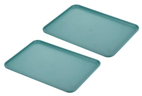 PATIKIL 15x11 Fast Food Vassoio 2 Pacco PP Plastica Riutilizzabile Multiuso Antiscivolo Rettangolo Vassoio Servizio per Caffetteria Ristorante Casa Cucina Scuro Verde