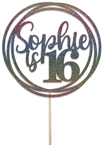 Personalised Birthday Cake Topper - Customised with Any Name Any Age - Birthday Party Cake Decoration - Double Sided Glitter 950 GSM (Pastel Rainbow)