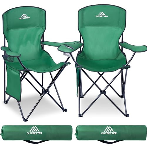 Vivo Technologies Set of 2 Lightweight Folding Portable Camping Chair with Cup Holder and Side Pocket Outdoor Folding Chair 120kg Capacity, Fishing, Picnics and Travel Green