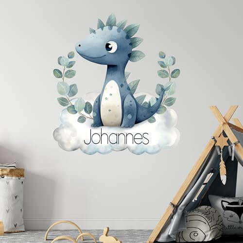 GRAZDesign Wandtattoo Dinosaurier Dino mit Namen Kinderzimmer Babyzimmer Jungen, Wandaufkleber personalisiert - 56x50cm