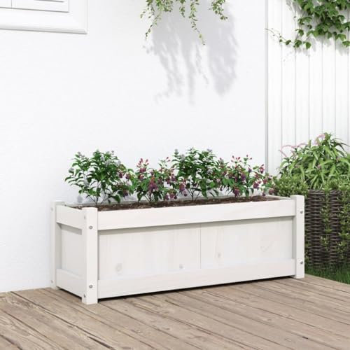 Cosisti Jardineras Exterior Grandes 90x31x31 cm, Macetero Grande, Maceteros de Madera para Plantas, Jardinera de Madera para Jardín Balcón o Terraza Blanco