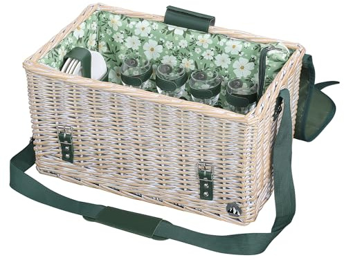 cilio Picknick-Korb Ponza, Weide, Bambusdeckel, 4 Personen, Vintage braun | Picknickset für 4 Personen, geflochtener Weidenkorb, Bambusdeckel als Tisch nutzbar, inkl. Picknickdecke