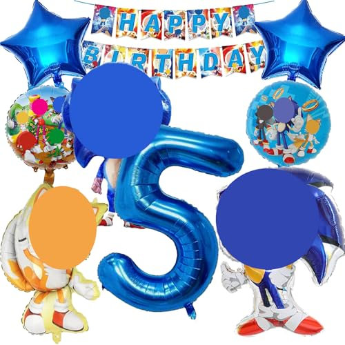 DOUKI 9 Stück Soni Luftballons Geburtstag Set 5 Jahre Junge, Geburtstagsdeko Folienballon, Kindergeburtstag Luftballons, Party Deko Ballons Set für Kinder (5)