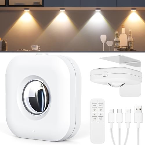 Luce Armadio Ricaricabile USB con Telecomando, Vankarr set di 6 Luci LED a Batteria per Armadio Senza Fili LED Spot con Telecomando, 3000K-6500K Dimmerabile per Vetrina, Armadio, Cucina