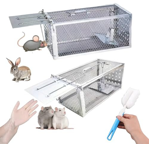 Humane Rodent Traps – Pet & Kid Safe Live Multi-Catch Rat Trap for Outdoors & Indoors, 2 Reusable Rat Traps + Gloves & Cleaning Brush Ideal Trap for Mice, Rats & Chipmunks