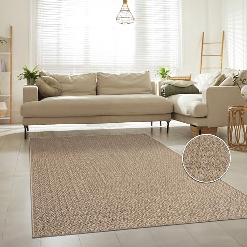 Paco Home Teppich Indoor-Outdoor, moderner Jute-Look in natürlicher Sisal Optik, robust & wetterfest, ideal für Terrasse Wohnzimmer & Küche, Grösse:200x290 cm, Farbe:Beige 3