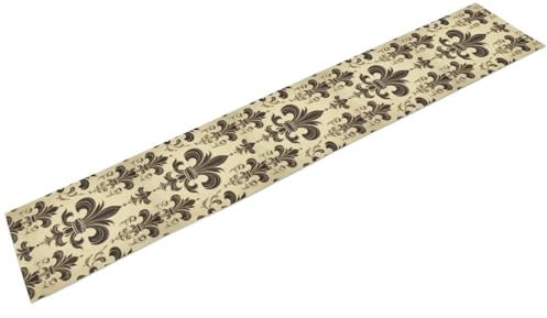 Chemin de table en lin avec motif fleur de lys et armoiries - Décoration de table moderne et élégante - Pour intérieur ou extérieur - 34 x 183 cm