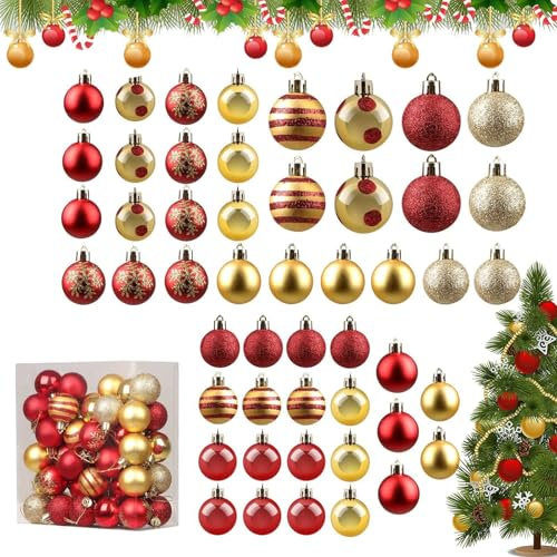 50 Piezas Bolas de Navidad Rojo, Bolas de Navidad, Bolas de Navidad Rojas, Arboles de Navidad Bolas de Plastico, Rojo Adornos del árbol de Navidad Decoración, para Fiestas de Navidad Bodas