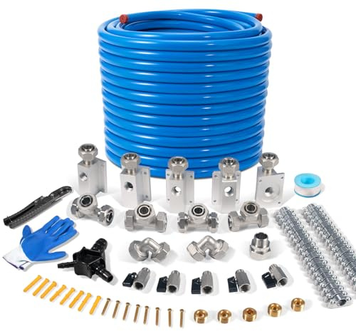 3/4×100&200&300ft Compressed Air Line Kit for Shop/Garage, Hdpe-Aluminum Rapid Air System Includes Right Angle Fittings and Tee Fittings, Compressed Air Piping System Leak Proof&Easy to Install