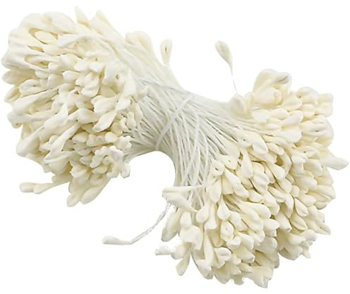 Barlone 350 Stück Pfeifenreiniger Blumen Staubblatt Weiß mit Zwei Perlen Köpfen 3mm, Pfeifenreiniger zum Basteln, Tulpe Blumenstrauß Pfeifenreiniger Zubehör für DIY Handwerksprojekt