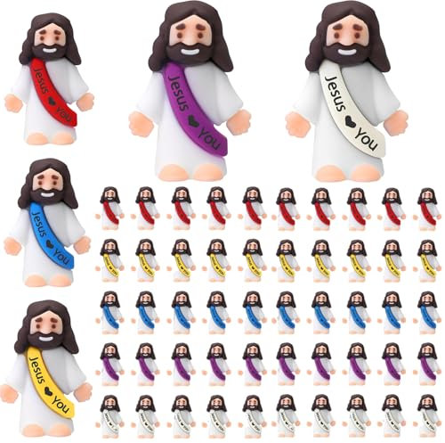 50 Stück Jesus Figur, Mini Jesus Aufwendig Detaillierte für die Krippe Szene für Weihnachten, Jesus Bastelset Taufgeschenke Ostereierfüller, Gastgeschenk für Religiöses Fest & Weihnachts - Mehrfarbig