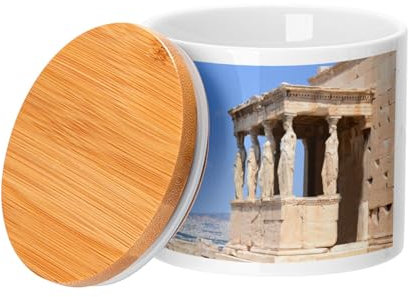 Fabulous Keramiktopf mit Bambusdeckel - Portique des Caryatiden Antike griechische Statuen - 473 ml (16 oz) - Topf