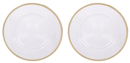 Koopman International Clear Charger Plates Pack of 2 33cm Plastic Metallic Rim Dining Table Setting Lunch Dinner Plates Reusable for Christmas Party Celebrations Dining Décor (Gold - Ribbed)