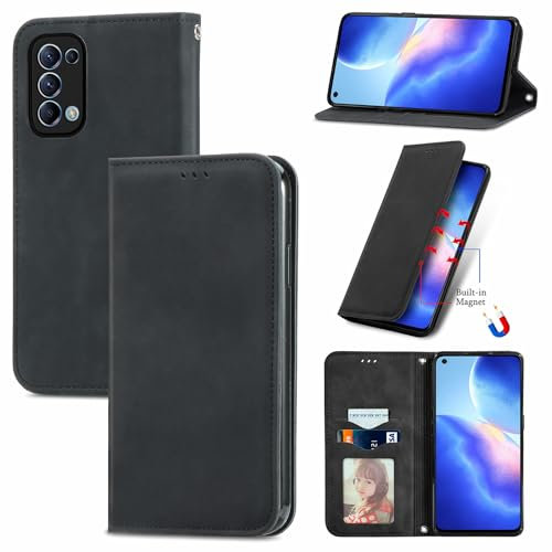 Cracedily Funda para OPPO Find X3 Lite 5G Case, Carcasa Protectora Antigolpes Case, Soporte Plegable, Ranura para Tarjeta, Cover Cuero PU Carcasa OPPO Find X3 Lite, Negro