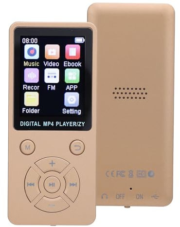 Tragbarer Musik-Player mit 1,8-Zoll-Bildschirm, Bluetooth MP3-Player mit FM/Video/Foto-Viewer/E-Book für Kinder, HiFi Sound MP3-Musik-Player für Laufen Jogging Radfahren (Gold)