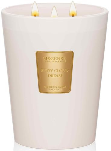 M&SENSE Flauschiger Wolken-Traum Duftkerze im Glas 990g, Große Kerze im Glas 150h lanege Brenndauer, Natürliche Sojawachskerze Non Toxi, Frühlingsdekoration Geschenkidee