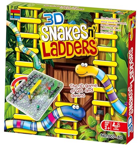KERTOY Kids Board Games - Family Board Games for Children, Teenagers & Adults - Classic Board Games for Girls & Boys - 2+ Players, Age 3+ (3D Snakes & Ladders (Small))