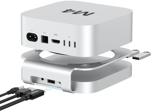 Akkyajaure Hub USB 4 de 40Gbps y Soporte para Mac Mini M4/M4 Pro, estación de Acoplamiento Totalmente de Aluminio con Carcasa SSD M.2 de 40 Gbps (NVMe PCle), 3 USB 2.0, Audio de 3.5 mm, Host USB4 |