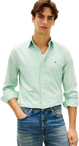 Tommy Hilfiger Herren Hemd Flex Poplin Solid Regular Fit, Grün (Crushed Mint), XXL