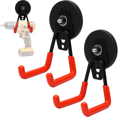 LOMUG Wandhaken Garage Magnethaken Extra Stark, Magnet Haken mit Doppelhaken, Starke Magnete Wall Hooks Heavy Duty für Garten, Schuppen, Werkzeugraum (2, 6.6mm-Orange)