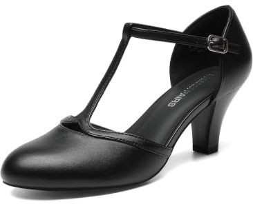 DREAM PAIRS Women's T-Strap Low Block Heels Pumps | Mary Jane Chunky Heels Dress Rhinestones Vintage Comfortable Shoes for Church Party Dance
