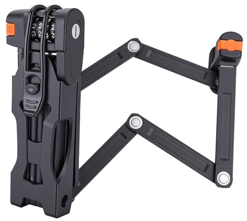 Exsulity Candado antirrobo plegable para bicicleta, candado de combinación de 4 dígitos de alta seguridad, compacto con soporte de fijación para bicicletas, scooters y motocicletas, negro