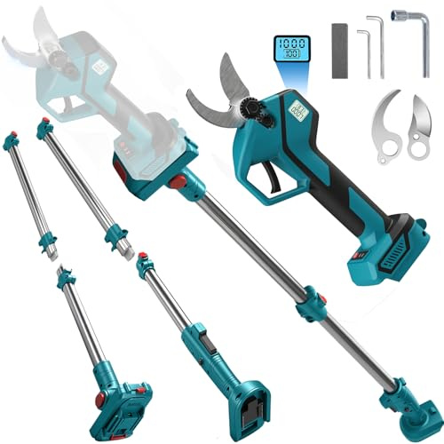 Akku Astschere teleskop 2 IN 1 Gartenschere mit teleskopstange 50mm | für Makita 18V (ohne Akku ) Bürstenlosen Elektrisch Astsäge Ast Schere LCD baumschere zum Beschneiden von Bäumen Obstbäumen