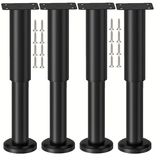 LCOUACEO 4 Pièces Pieds de Meubles Réglables en Métal Noir 18-30cm | Pieds de Table, Réglables en Hauteur, Pour Meubles Table Chaise Bureau Armoires Canapé, Livré avec Vis
