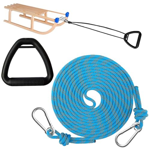 Schlittenseil Mit Karabiner,4M Schlittenleine Mit Griff,Dickes Schlittenseil Durchmesser 10mm,Premium Schlittenleine,Schlittenseil mit Holzgriff,Schlitten Zugseil für Schlitten und Rodel im Winter
