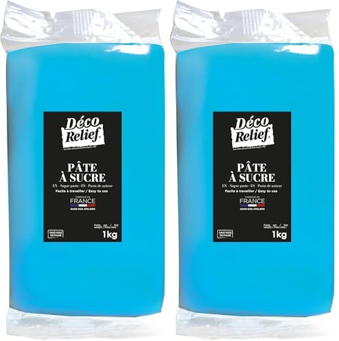 Déco Relief - Pâte à Sucre Bleue 1 kg - Pâte à Sucre Professionnelle pour Gâteaux, Pâtisserie - Coloris Bleu - Fabriquée en France