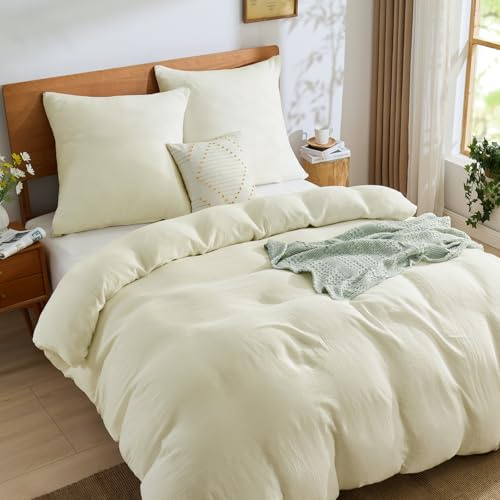 BEDELITE Musselin Bettwäsche 155x220 3teilig Baumwolle, Creme, ÖKO-TEX | Sommer Bettwäsche-Sets mit Reißverschluss, Bettbezug 155x220cm mit 2 Kissenbezüge 80x80 cm, weiche und atmungsaktiv