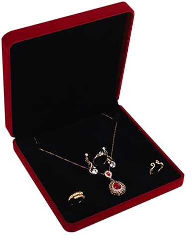 Amexo Samt Groß Halsketten Box, Samt Schmuckschatulle Geschenkboxen Set Schmuckdisplay für Frauen Schmuck Halskette Ohrring Ring Hochzeit Schmuck Lagerung (Weinrot A)