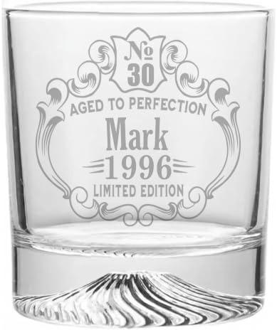 EKAM Personalised Engraved Birthday Whiskey Glass, Customised with Name and Age Happy Birthday Whiskey Glass, Gift for Birthdays - Gifts for Dad, Gifts for Him, Boyfriend, Husband, 10oz Glass