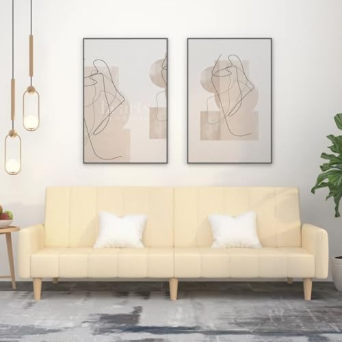 YunCangg Schlafsofa 2-Sitzer, Creme Stoff, wandelbar, für Wohnzimmer und kleine Räume, Robustes Holzgestell, bequemes Bettsofa, vielseitige Möbel