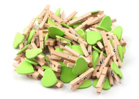 Qiantull 100 Stück Herz Wäscheklammer 3cm Holzklammern Klein Holz Wäscheklammern Fotoklammern Herzform Klammern Mini Holzwäscheklammern für Fotos Bilder Postkarten Hochzeit Deko Grün