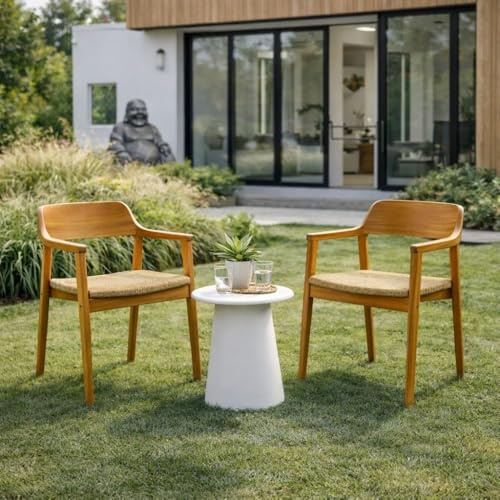 LEBENSwohnART 2er Set Kennedy Teakstuhl – Outdoor Stühle aus Teakholz + Synthetic-Rattan Gartenstuhl Balkonmöbel