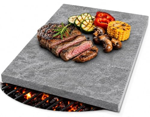 SLATEEX® Speckstein Grillplatte 40x20x2 cm, Naturstein aus Italien, Hitzebeständig bis 900°C, für Gasgrill, Holzkohle & Backofen