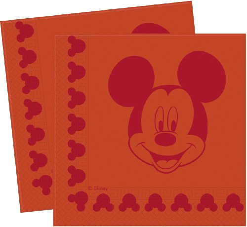 20 serviettes de table en papier Têtes Disney Mickey Mouse Rouge