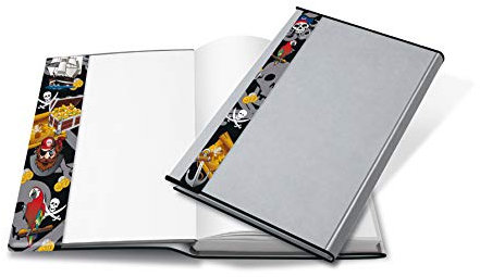 HERMA 24267 Buchumschlag 26,7 x 54 cm HERMÄX Design Pirat, Buchhülle mit Beschriftungsetikett und Kantenschutz aus abwischbarer Polypropylen-Folie, Buchschoner für Schulbücher, transparent