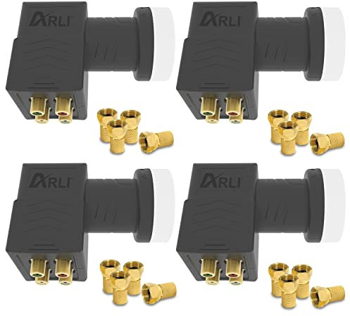 4X ARLI Universal Quad LNB 0.1 dB – 4 Teilnehmer mit Wetterschutz + 16x F-Stecker vergoldet 40 mm Feed HDTV 4K 8K DVB-S2