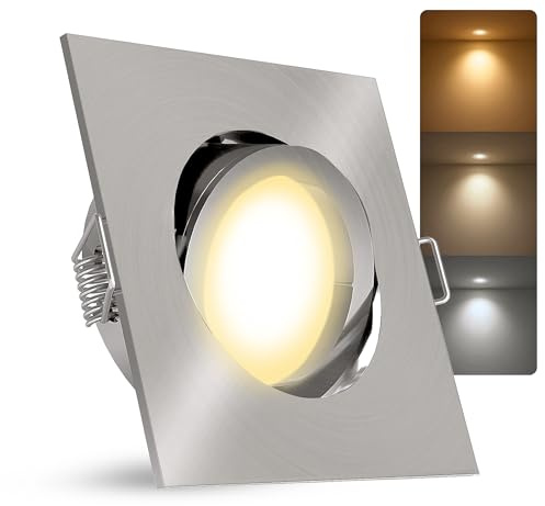 linovum LED Einbauleuchte Einbaustrahler eckig Edelstahl Optik für 230V mitLumiFLEX LED GU10 6W warmweiß + neutralweiß + tageslicht inkl. Fassung ohne Trafo