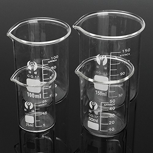 EsportsMJJ 4Pcs Borosilicate Glass Beaker 25ml 50ml 100ml 150ml Set Volumetric Laboratory Glassware